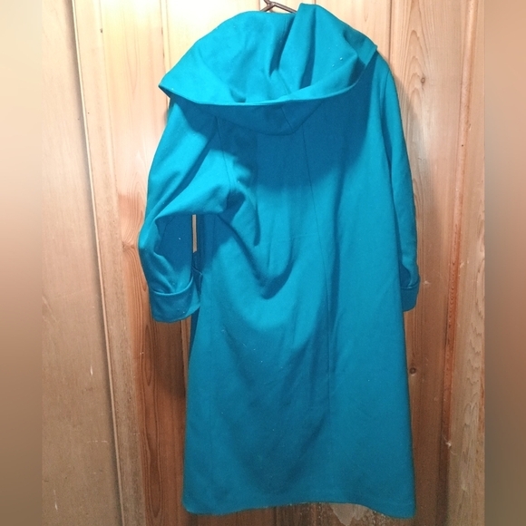 Vintage International Scene Teal Women's Wool Hooded Trench Pea Coat Size 9/10 - Picture 6 of 10